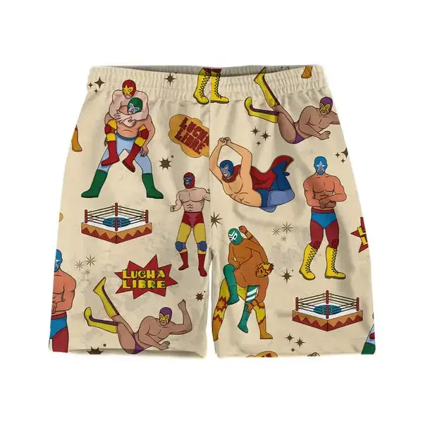 2024 Summer New Retro Men's Shorts 3d Mexican Wrestling Print High Quality Men's Clothing Loose Shorts Fashion Casual Shorts