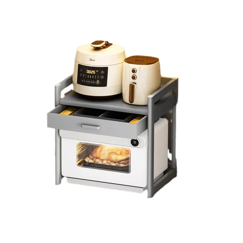 Countertop with drawers, oven, rice cooker, integrated air fryer, electrical storage rack