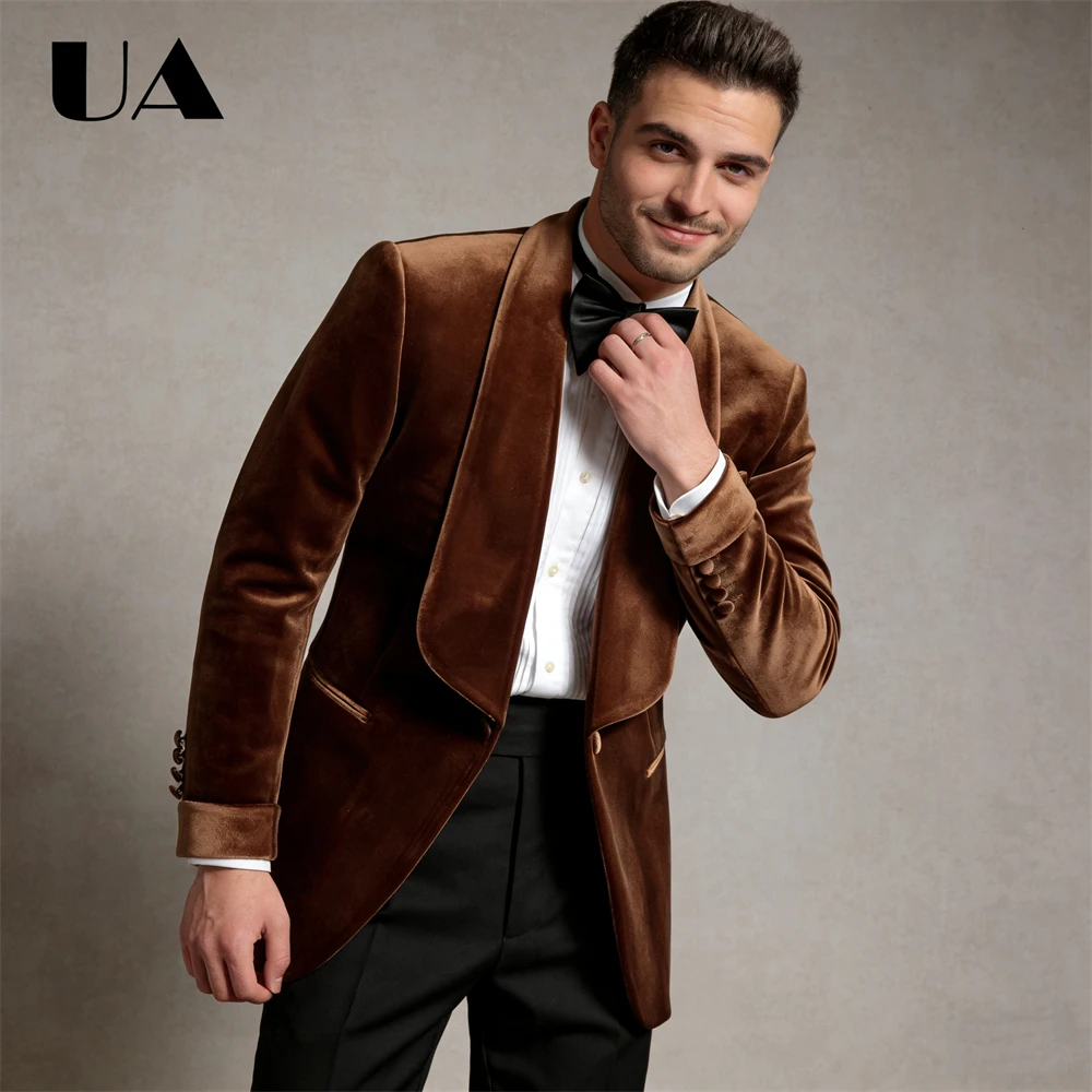 남성용 원버튼 캐주얼 스마트 벨벳 수트 재킷, 와이드 숄 칼라, 다양한 색상, 디너 파티 수트 의상, 맞춤 사이즈