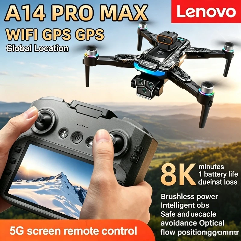 

Lenovo A14Pro Max GPS Brushless 8K three Camera Optical Flow Obstacle Avoidance Foldable Quadcopter RC Distance Drone Toys