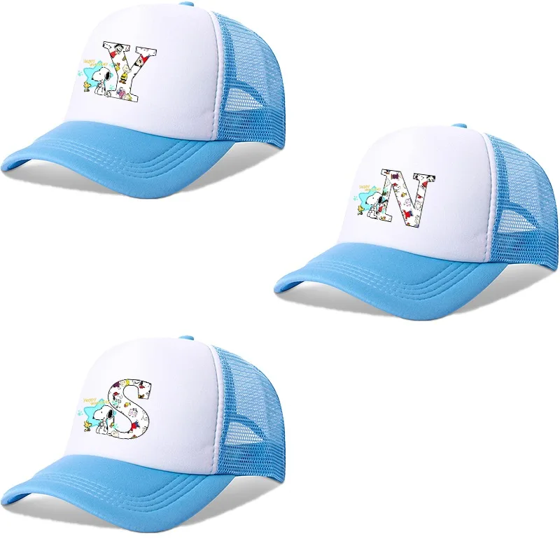 Snoopys Baseballkappe, Cartoon-Anime-Muster, Buchstabe A-Z, bedruckte Mütze, Unisex, Sonnenhüte, Sommermode, Kappen, Geburtstagsparty-Geschenke, neu