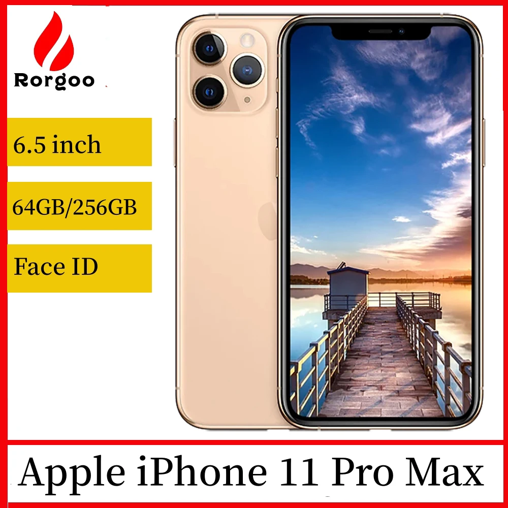 هاتف Apple iPhone 11 Pro Max 4G LTE بشاشة 6.5 بوصة معرف الوجه NFC وكاميرا 12 ميجابكسل هاتف ذكي غير مقفول A13 بيونيك هاتف محمول IOS سداسي النواة