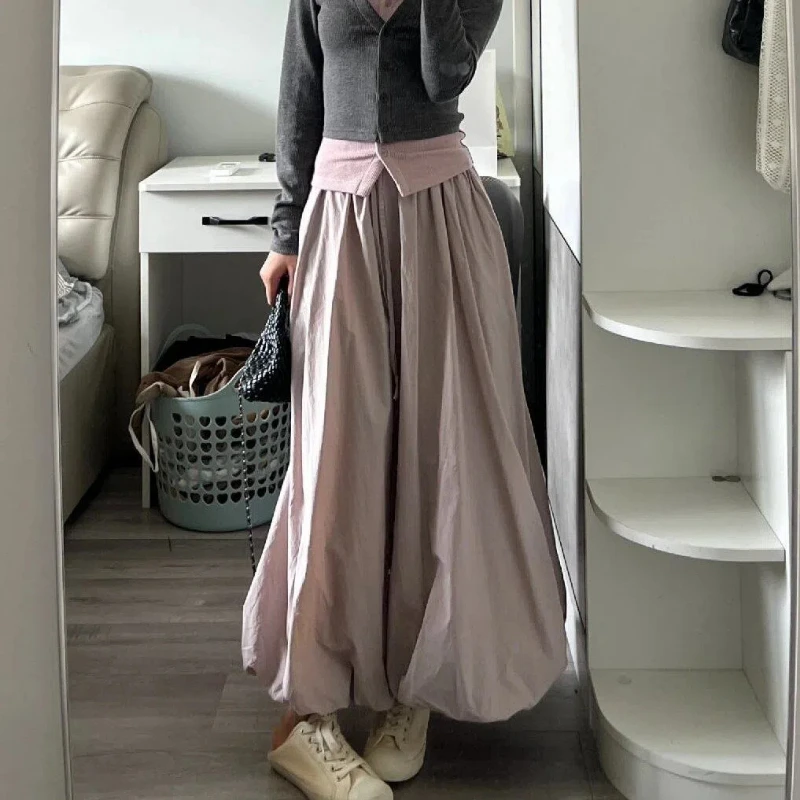 Fashion Solid Color A-line Skirt Women Mid Length Elastic High Waist Versatile Thin Skirts Summer New Clothing Casual Skirt For