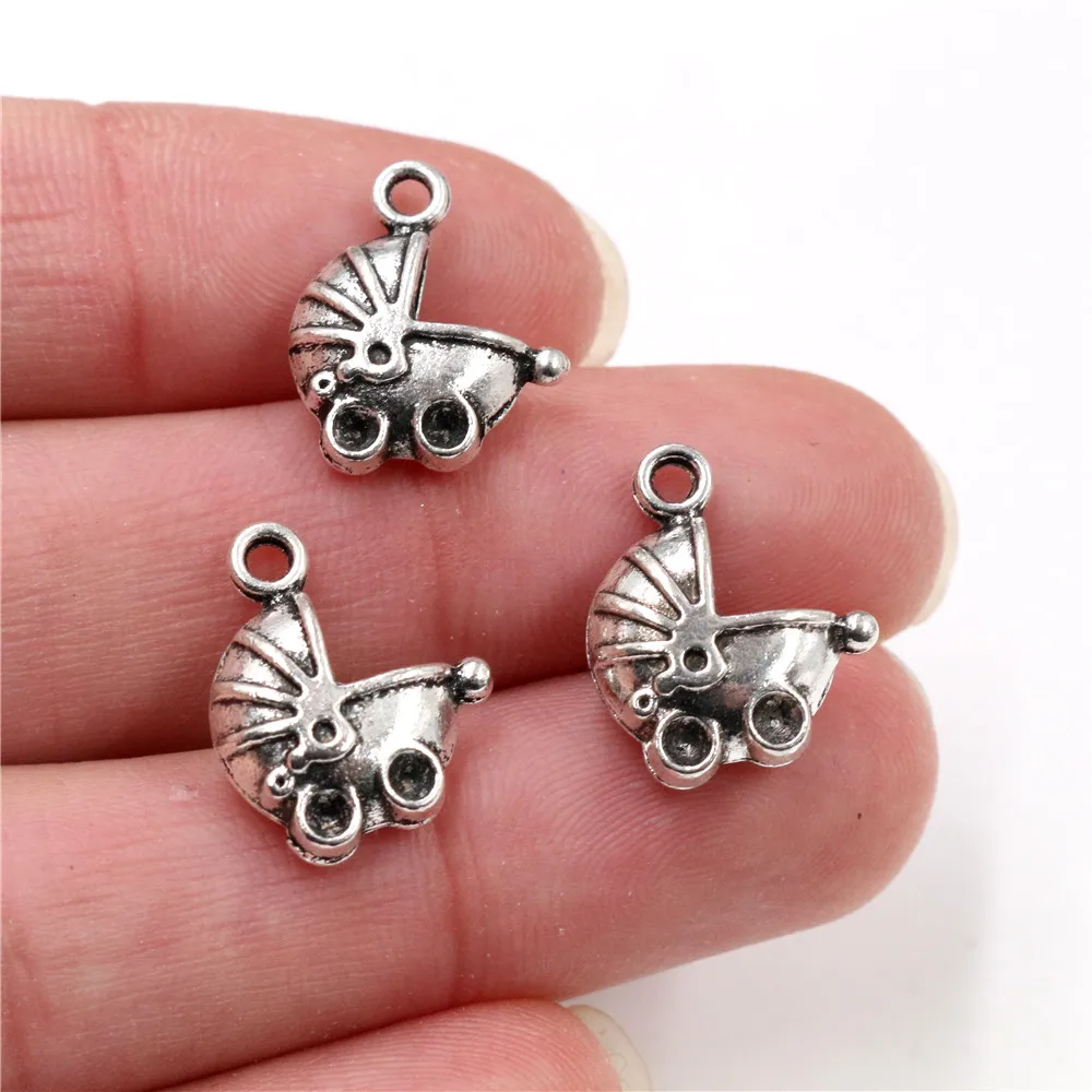 17x14mm 10 sztuk Antique Silver Plated wózki dla dzieci ręcznie robiony wisiorek: DIY dla bransoletki necklace-Q4-39