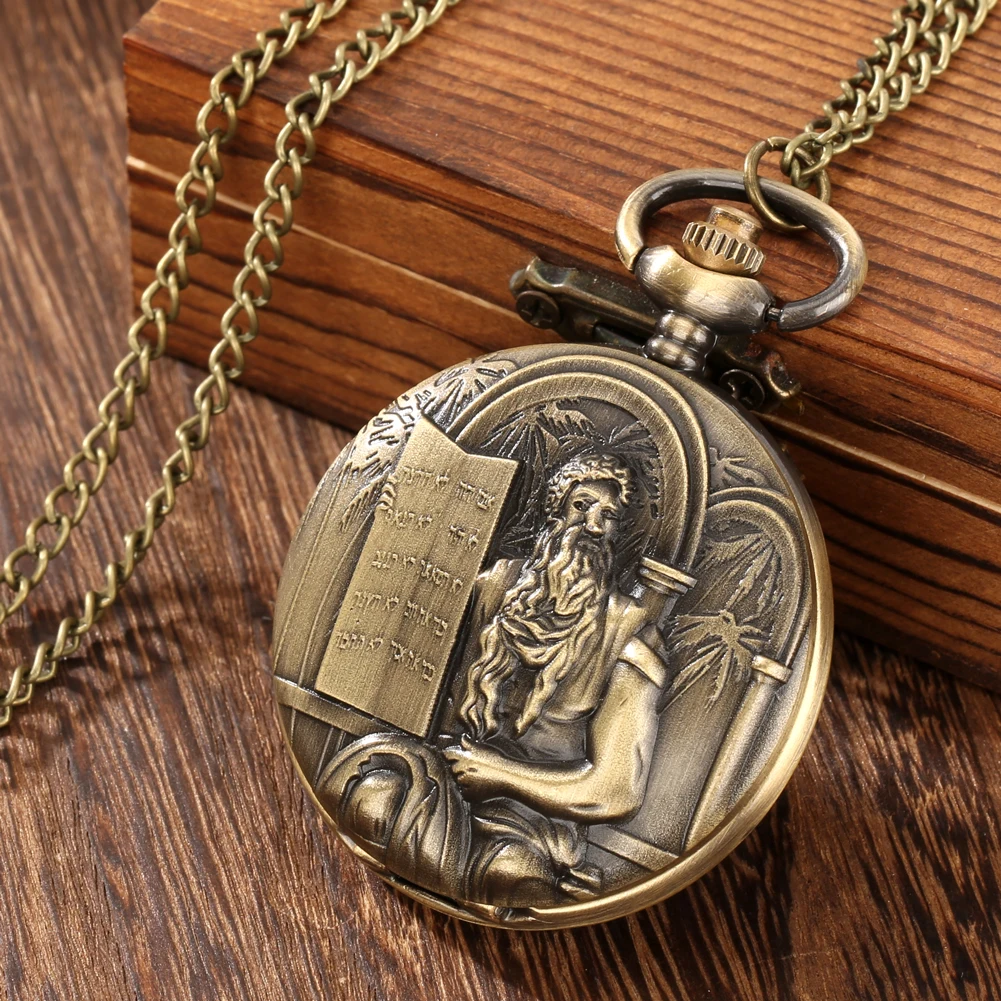 Bronze Retro Quartz Relógio de Bolso para Homens e Mulheres, Jesus Padrão, Colar Bíblico, Relógios Religiosos, Pingente De Corrente, Relógio