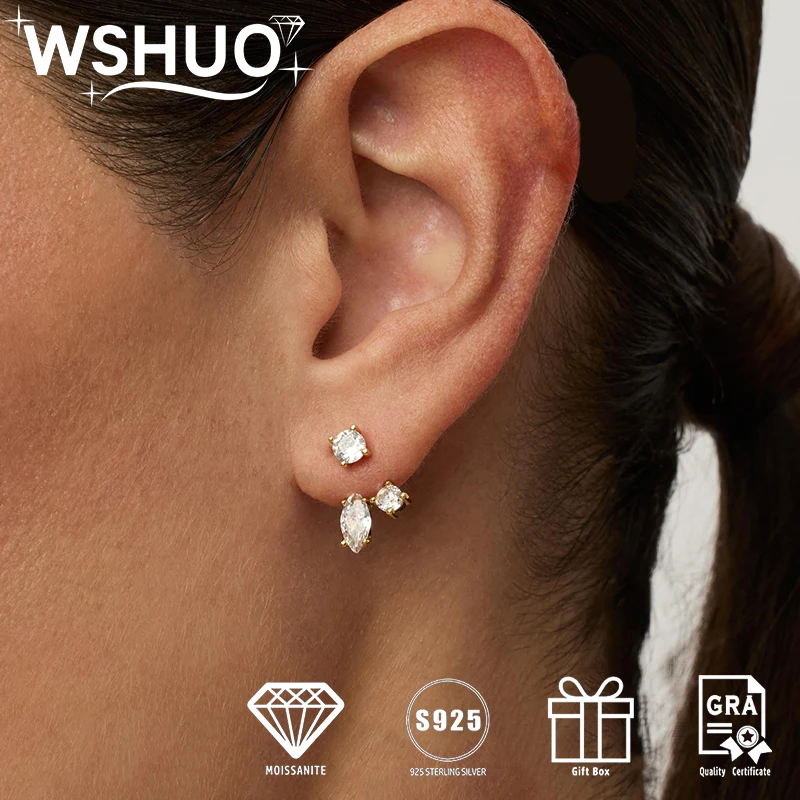 

WSHUO 3.2Cttw Full Moissanite Stud Earrings for Women S925 Sterling Silver Dual-wear Diamond Stud Earrings Fashion Fine Jewelry