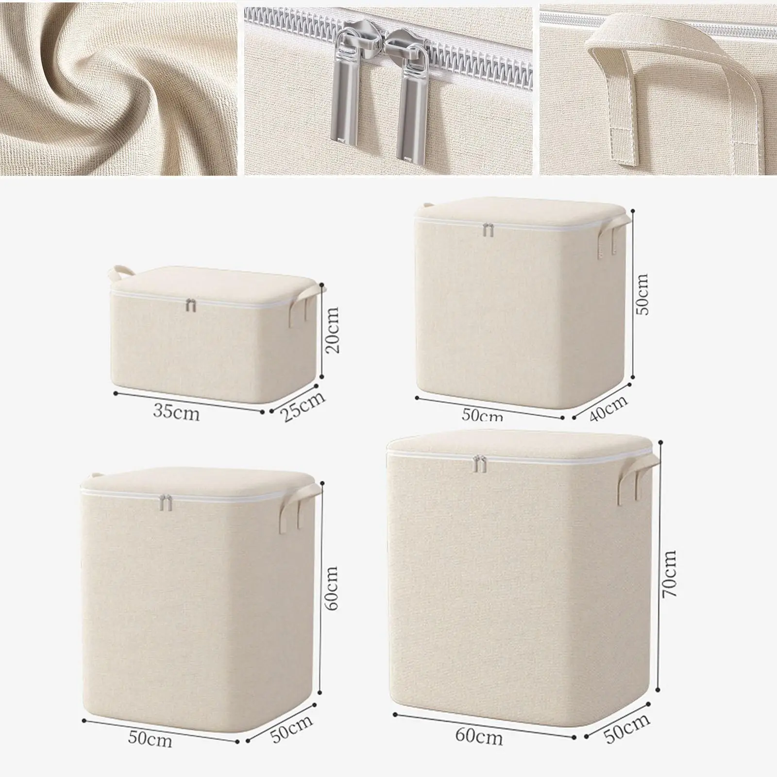 Heavy Duty Foldable Storage Bag Cotton Linen Zipper with Handles for Clothes Blankets Comforters Bedding Organizer for Travel