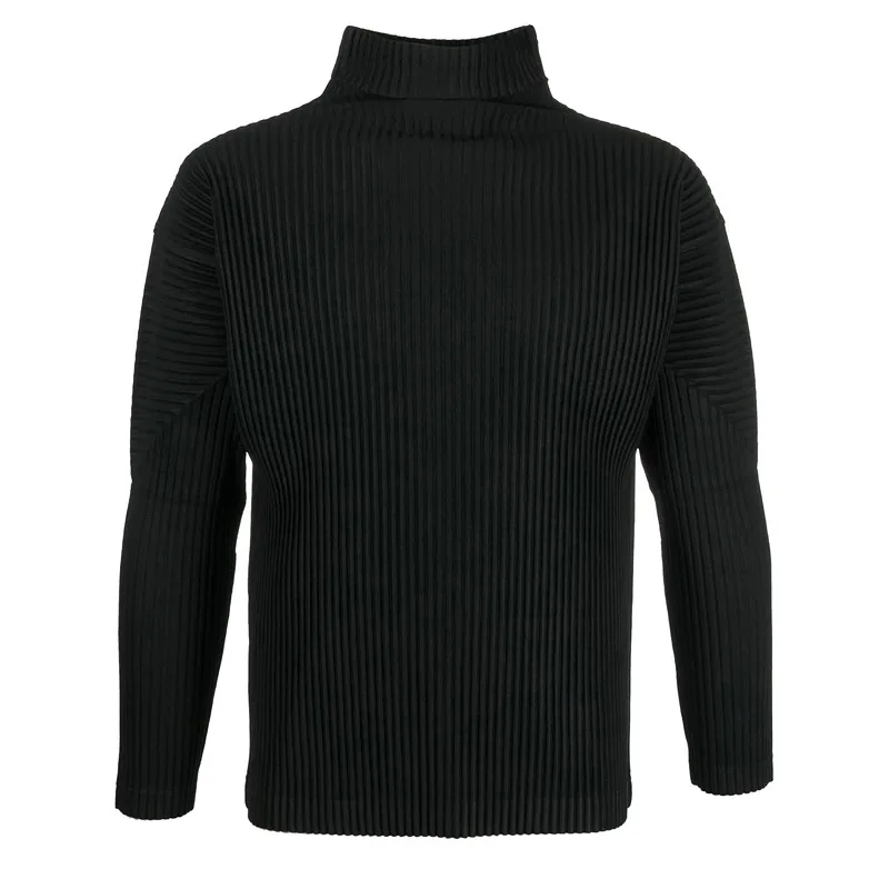 MIYAKE Shaped Basic High-neck Long-sleeved Loose Casual Solid-color Base Top for Men