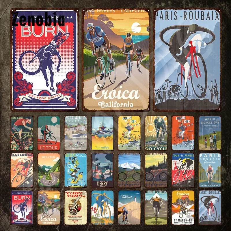 Cycling and Bicycle Metal Sign Tour De France Tin Signs Go Cycling Vintage Metal Plaque Sport Tin Plate for Cycling Club Decor