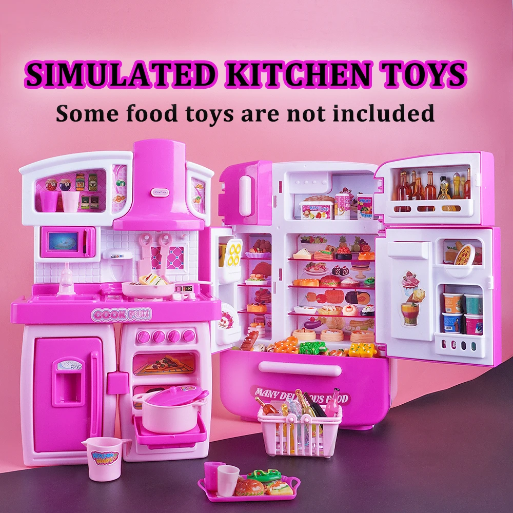 2in1 Mini Keuken Speelgoed Kookaccessoires Teller Set Met Lichte Muziek Miniatuur Meubels Poppenhuis Meisjes Keuken Speelgoed Cadeau