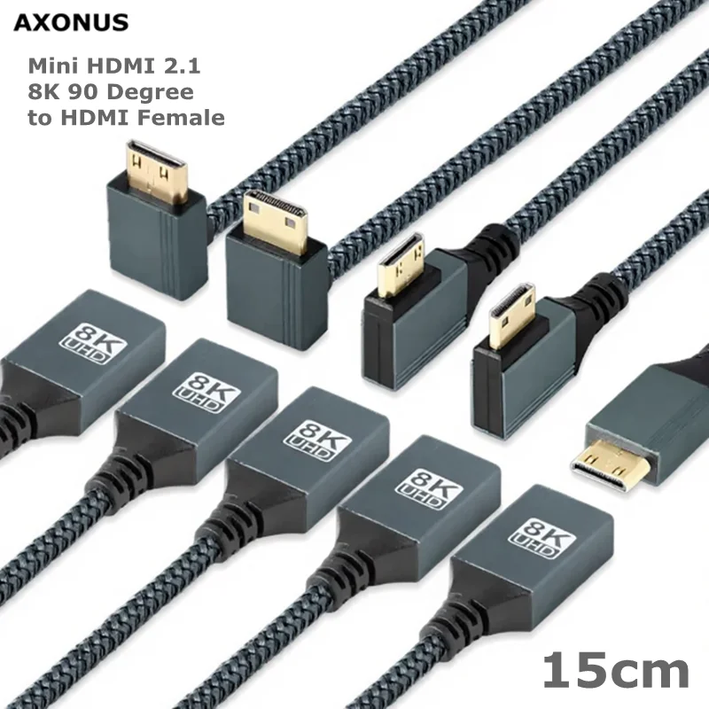 15cm 8K Type-C Mini HDMI 2.1 Male UP Down Left Right to HDMI Female Extension HDTV Cable for DV Camera Laptop Portable Monitor