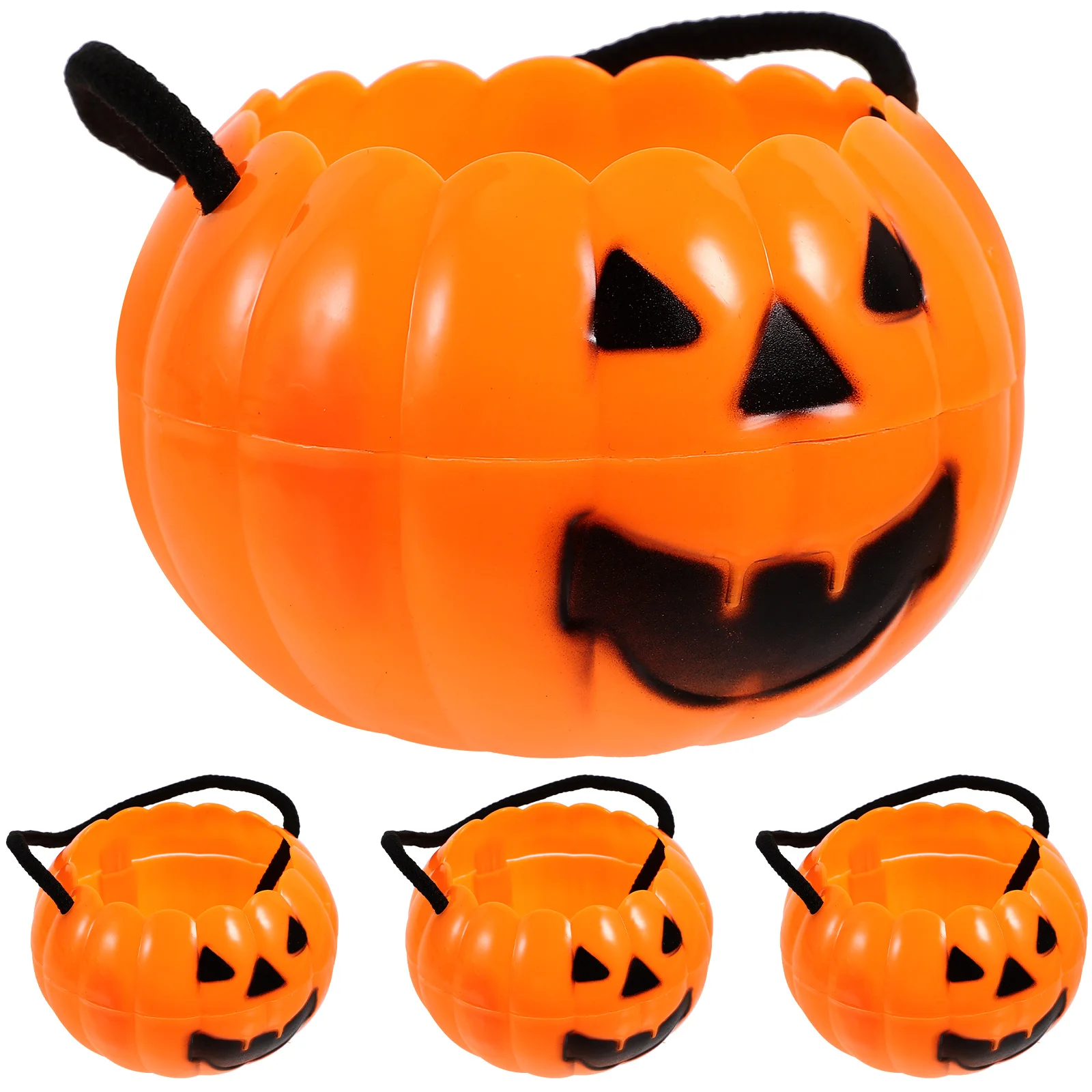 

4pcs Pumpkin Bucket Candy Bag Lunch Box Snack Storage Buckets Portable Treat Buckets Pumpkin Design Candy Holders