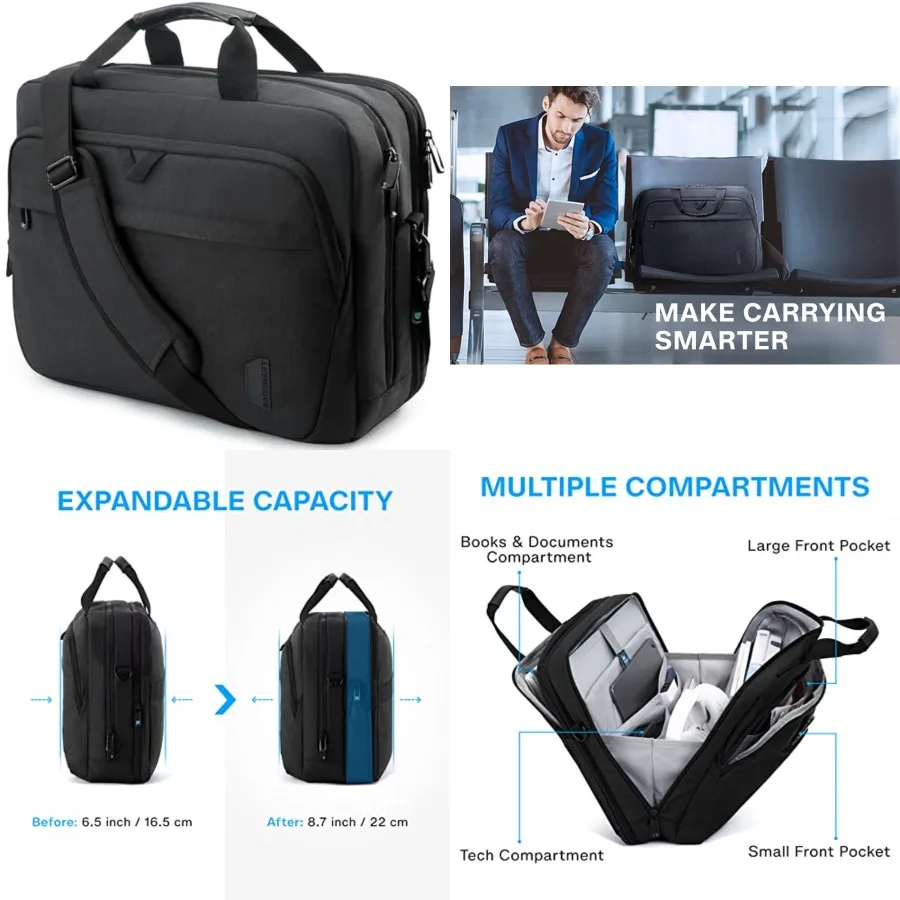

17.3 ch Laptop Bag, Expandable Computer Bag Laptop Briefcase Men Women, Laptop Shoulder Bag, Work Bag Busess Travel Office, Bla