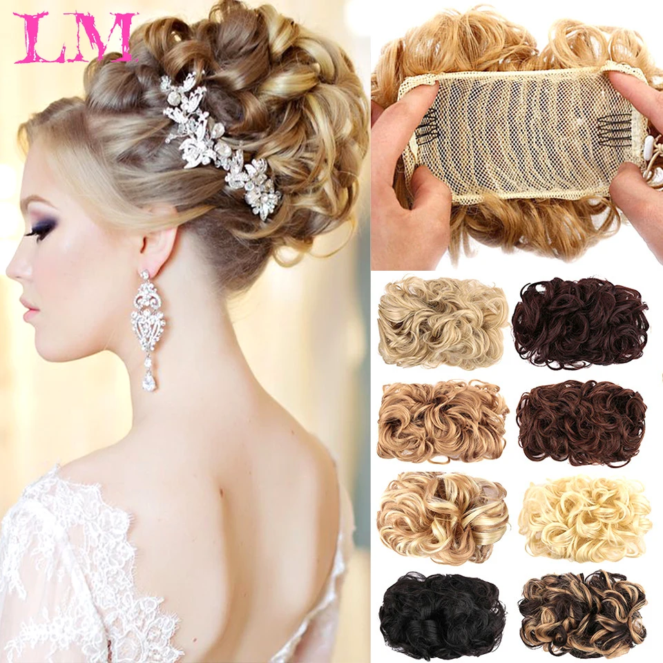 LM Messy Hair Bun Clip in Hair Extension 2 Plastikowy grzebień Krótkie kręcone włosy Chignon Syntetyczny roztrzepany kok dla kobiet Ślub