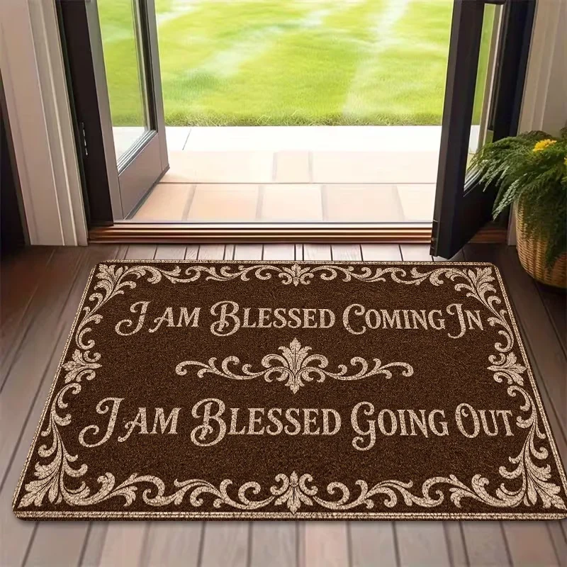 Religious Prayer Mat Vintage Blessing Floor Mat Non Slip Bathroom Rug Absorption Area Carpet Novelty Gift for Housewarming