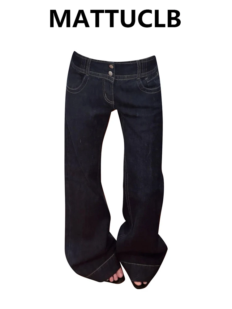 

2025 Autumn Winter Women's Denim Pants Vintage Low Rise Stacked Flared Jean Bell Bottom Japanese Y2k Cowboy Bootcut Skinny New