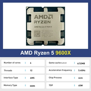 معالج الألعاب AMD Ryzen 5 9600X 5.4 جيجاهرتز 6 نوى وحدة المعالجة المركزية 12 خيطا رسومات مدمجة TDP مقبس 65 واط AM5 جديد R5 9600x ولكن بدون مروحة أفضل 10 رسومات مدمجة لمعالج Xeon مبيعا - No4