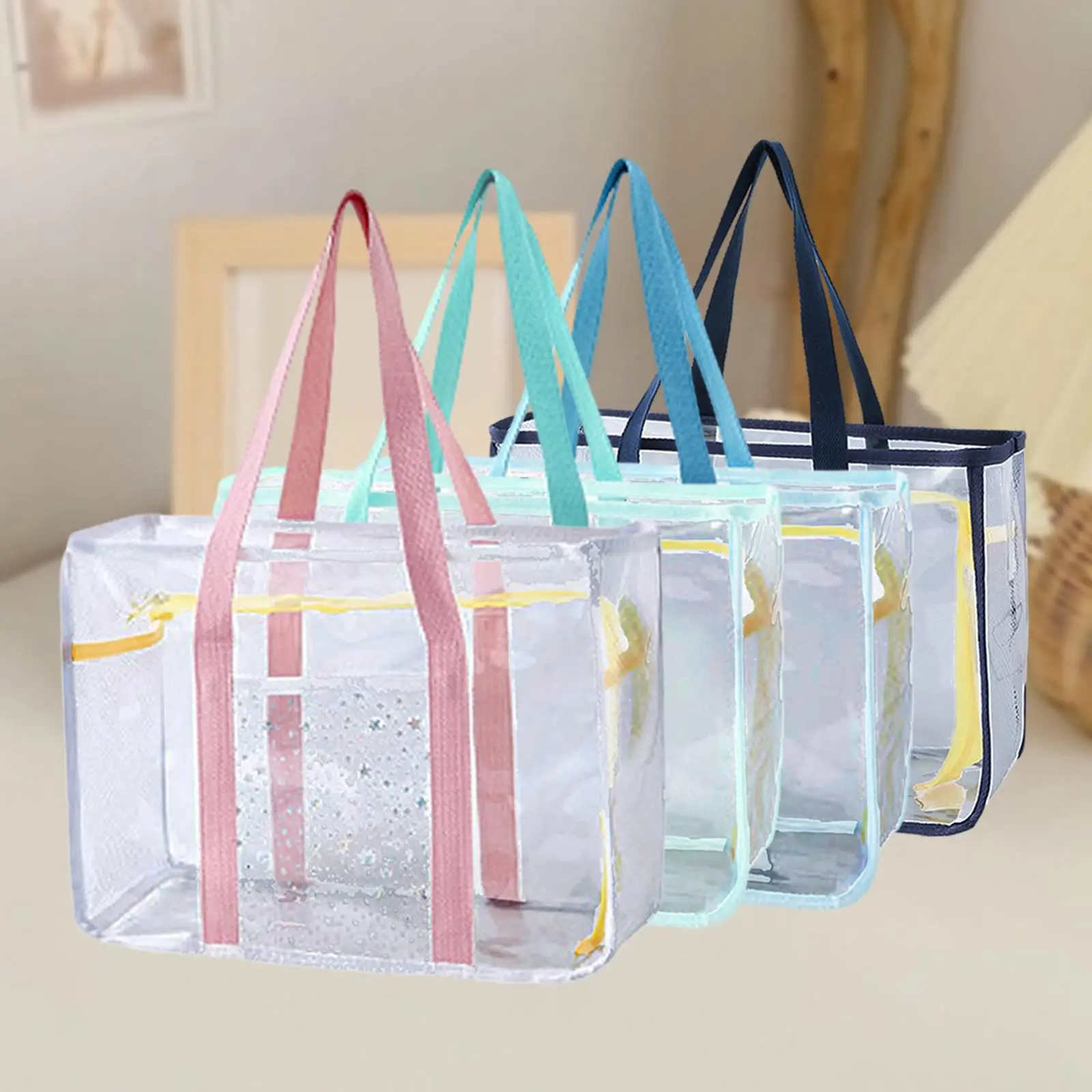 Waterproof PVC Tote Bag Women Clear Shoulder Purse Lightweight Large Capacity for Work Travel Beach Outdoor