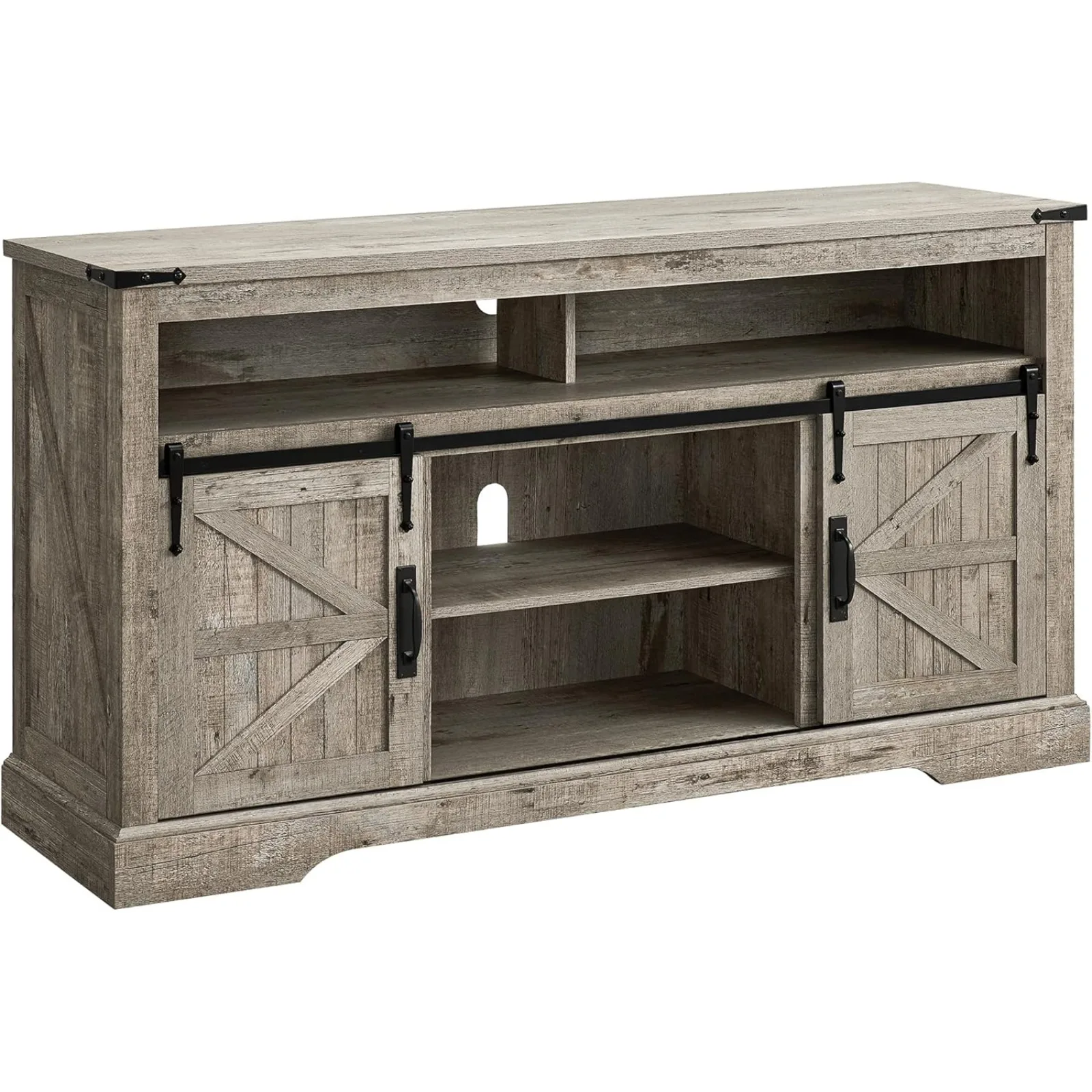 

US Farmhouse TV Stand for 65+ Inch TV, 33" Tall Highboy Entertainment Center w/Sliding Barn Door, Rustic Media Console