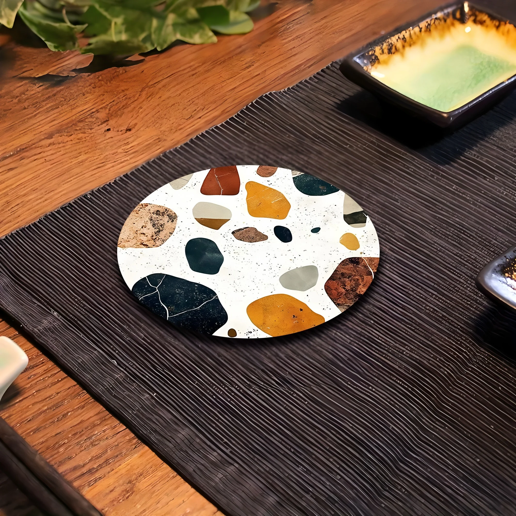 6 Pieces 2D Wooden Coasters Printed Stone Pattern Theme Desktop Insulation Mats Home Decor Coffee Cup Coasters Office - view 5