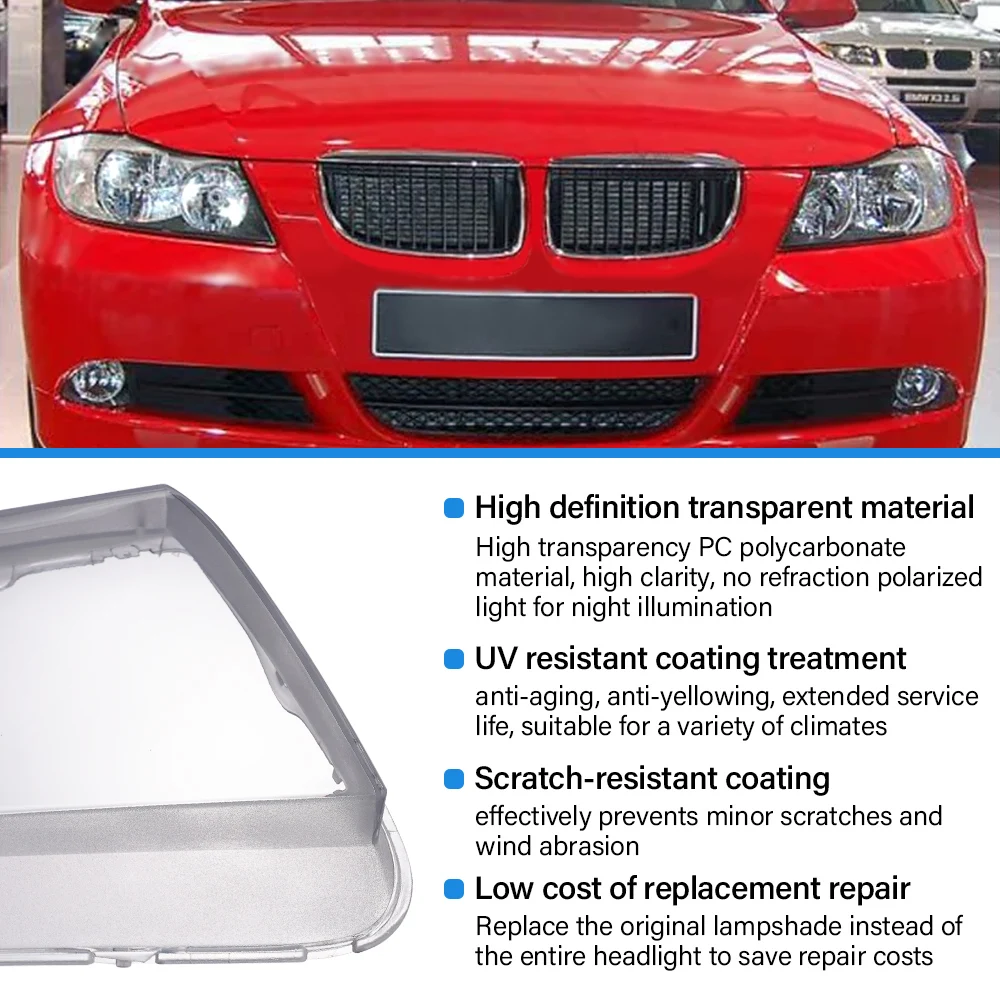 Car Headlight Cover Front for BMW 3 Series E90 Headlamp Cover 2005-2012 Model BMW 318 320 325 328 335 [Low-end Lenseless Model] view 2