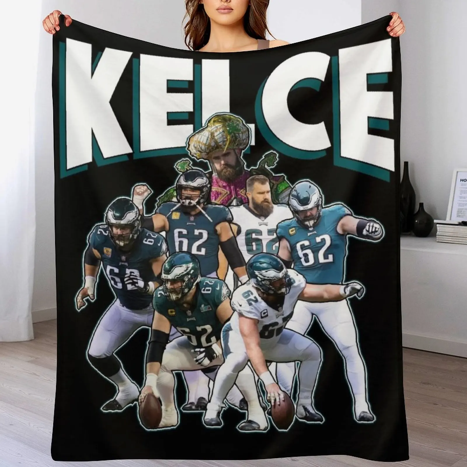 

Jason Kelce Eagles Throw Blanket Weighted Plaid Bed Blankets For Bed Blankets