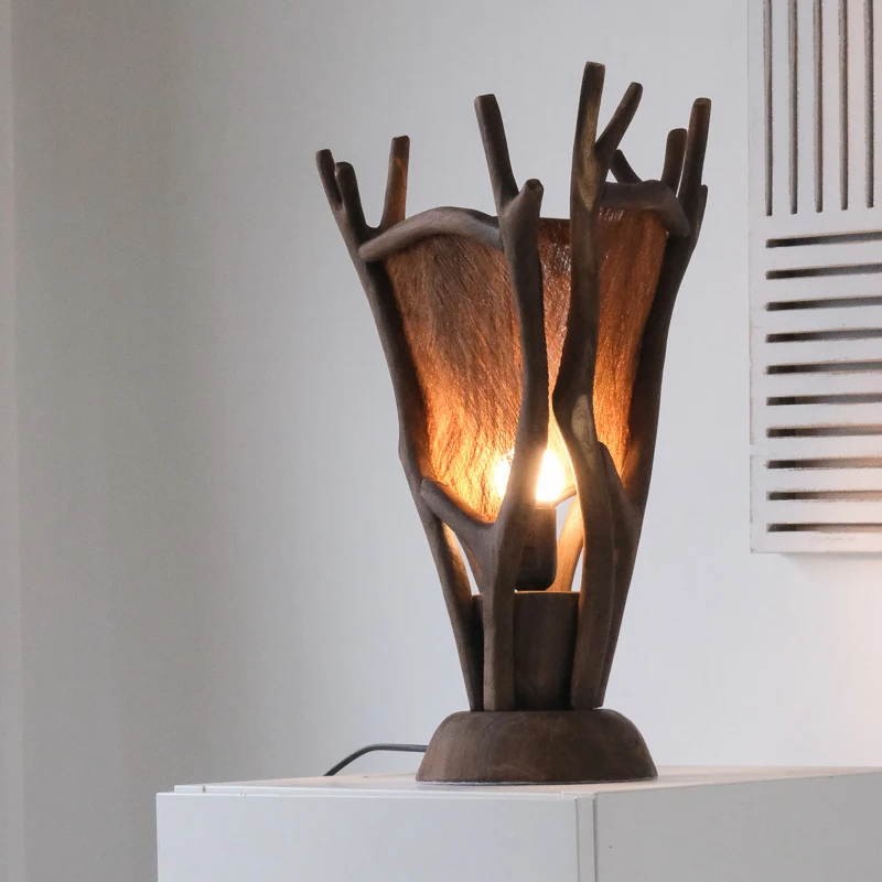 Handmade Wooden Grass Vine Weaving Floor Lamps Branch Art Decorative Desk Lamps Homestay Hotel Deer Horn LED Table Lights Gift