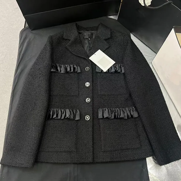 Customization European women's fashion 2026 spring new style Long-sleeved ruffled hem Single-button tweed coat