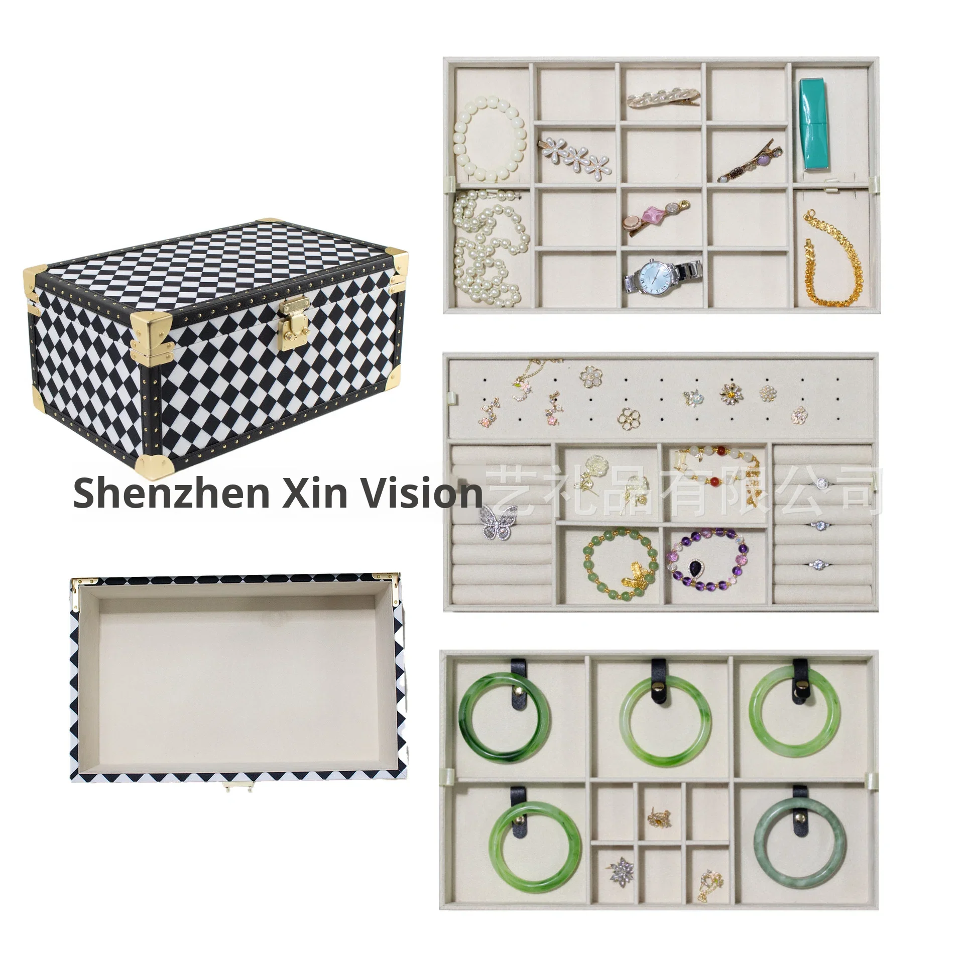 YORKWANG European Style Rectangle Square Lockable Luxury Printed Jewelry Box Pearl Necklace Watch Storage Customizable Halloween