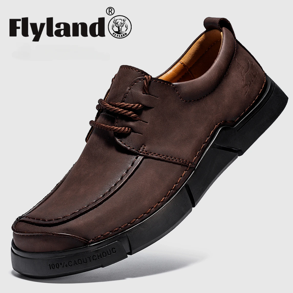 FLYLAND Handmade Genuine Leather Casual Shoes for Men Flat Walking Shoes Breathable Loafers Classic Soft Moccasins Plus Size