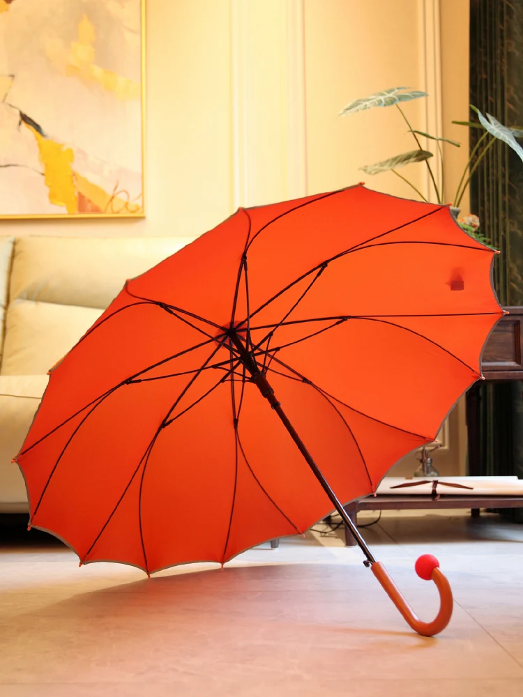 Fuyu مظلة كبيرة يندبروف مقاوم للماء مقبض طويل أنف أحمر مهرج الكرة الحمراء الخيزران عقدة مظلة قطعة واحدة سطح القماش #4