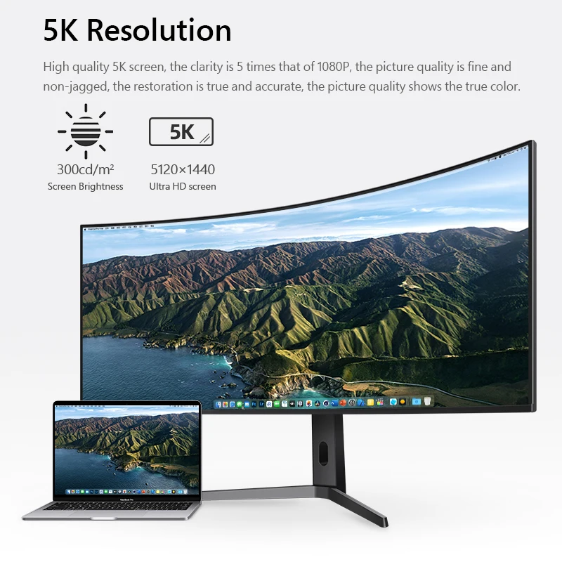 49-inch 5k display curved 32-9 with fish screen clip stock speculation split screen computer NanoIPS screen
