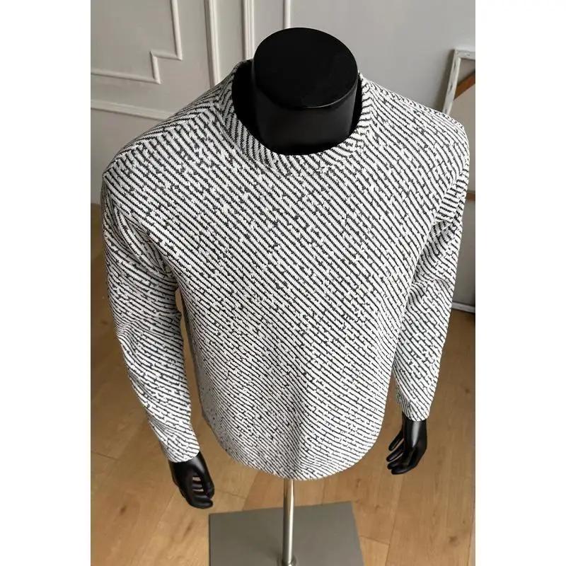 Men American Style Crew Neck Long Sleeve T Shirt Striped Loose Ins Casual Basic Inner Top Autumn
