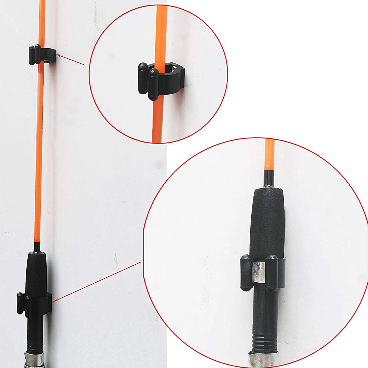 ABME New 24 Pack Wall Mounted Fishing Rod Storage Clips Clamps Holder Billiard Cue Organizer, Fishing Pole Holder Storage Rack