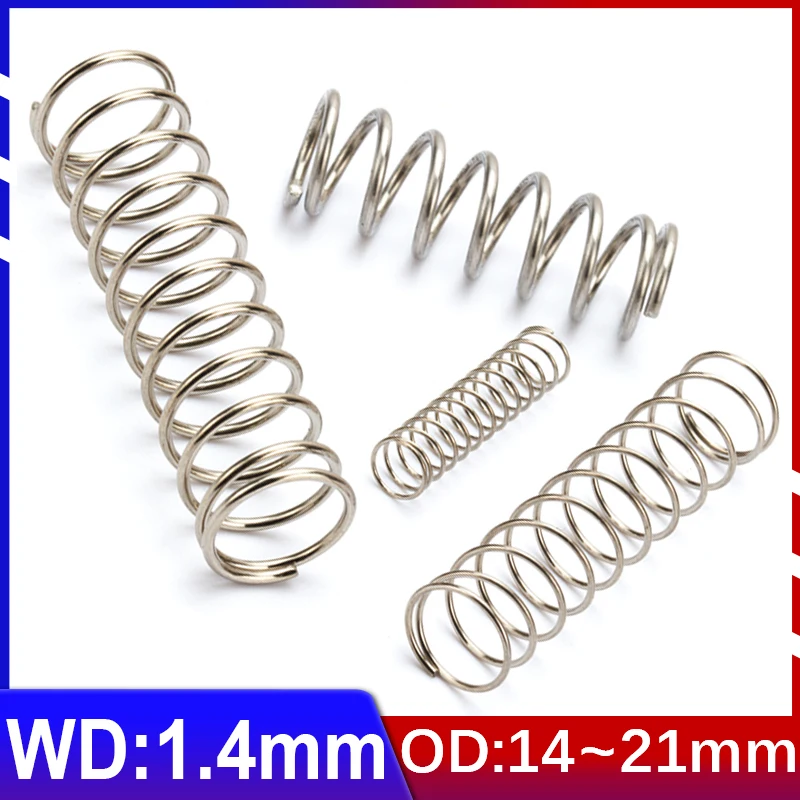 1.4mm Wire Diameter Compress Pressure Spring Rotor Return Buffer Cylidrical Coil Od 14mm~21mm 304 Stainless Steel Spring 5pcs