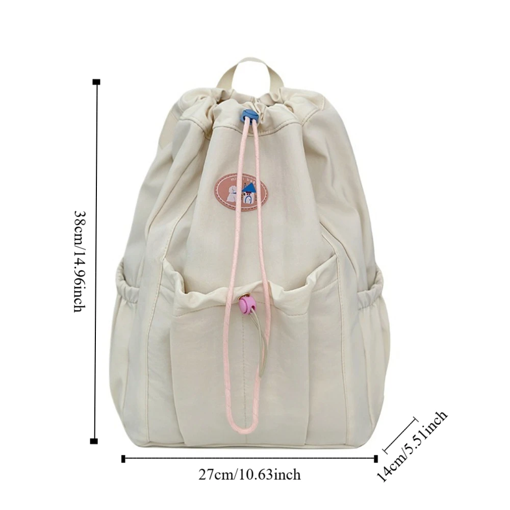Solid Color Fresh Color Drawstring Backpack Nylon Large Capacity Students School Bag Korean Style Handbag Shoulder Bag Students