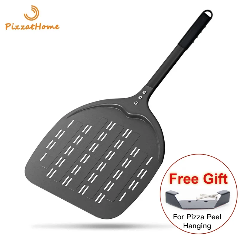 

PizzAtHome 12 Inch Apple Shape Perforated Pizza Peel Pizza Shovel Aluminum Hard Coating Pizza Peel Paddle Short Pizza Tool