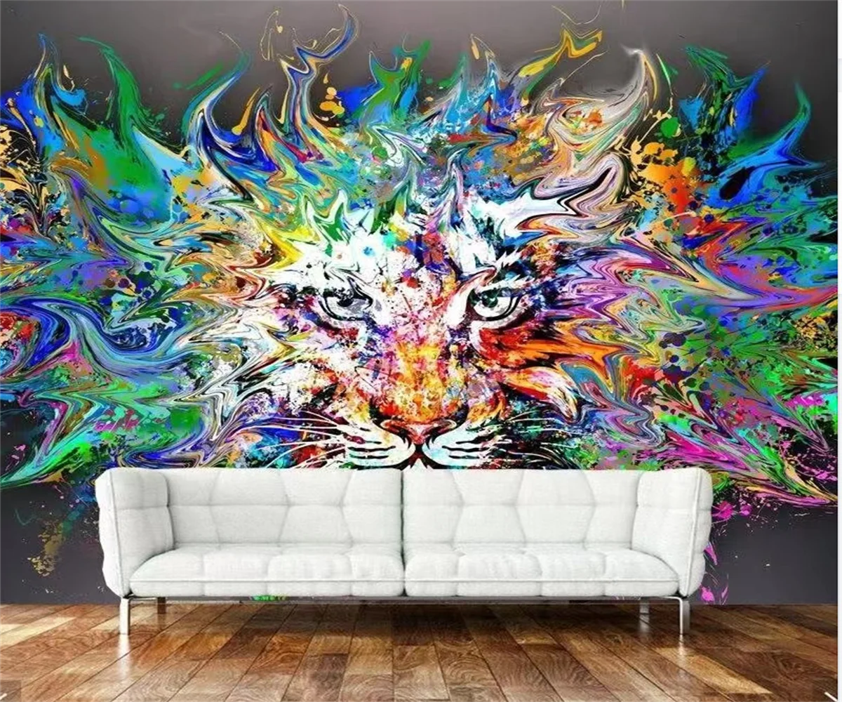 Custom mural splash ink graffiti art music bar color tiger ktv tooling background wall wallpapers home decor