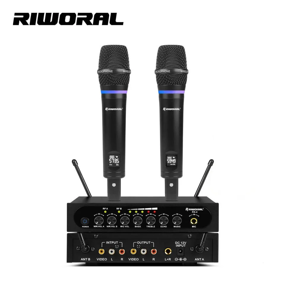 RS-4 Dual Channel Cordless UHF Dynamic Microphone System Omnidirectional Family Karaoke