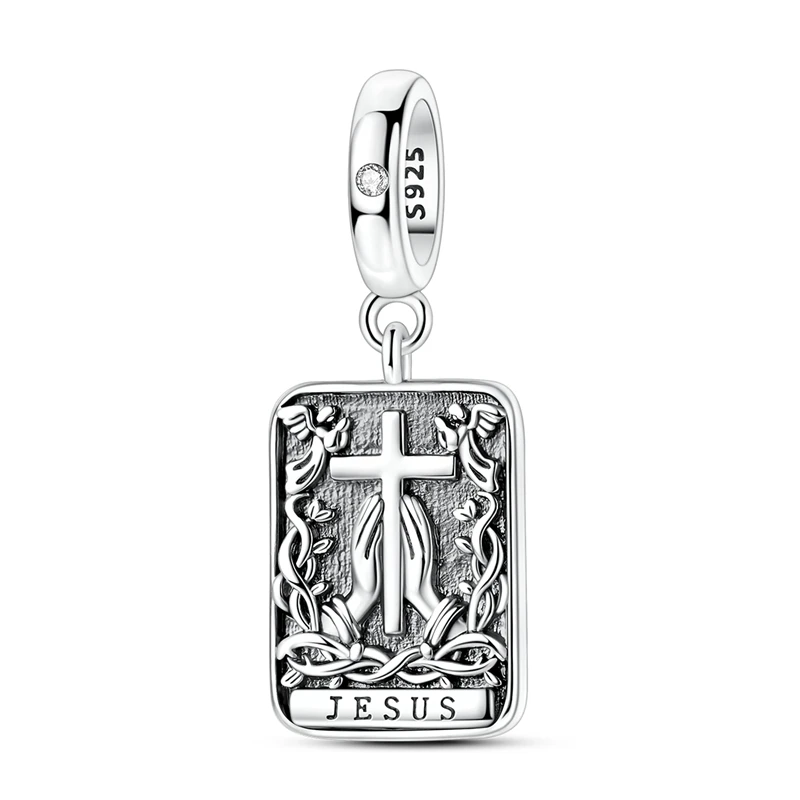 925 Sterling Silver Cross Praying Angel Charms Beads Fit Original Bracelets Bag Keychain Earring Pendant Diy Women Jewelry Gift
