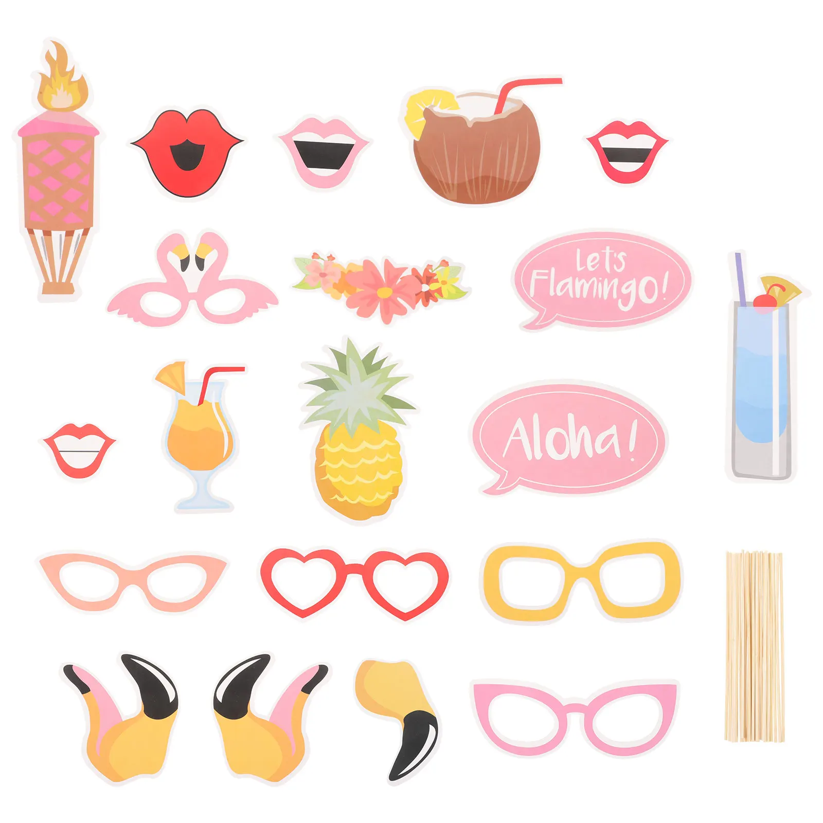 

12 Pcs Flamingo Photo Props for Hawaii Summer Party Bride Bachelorette DIY Paper Selfie Background Decorations Accessories