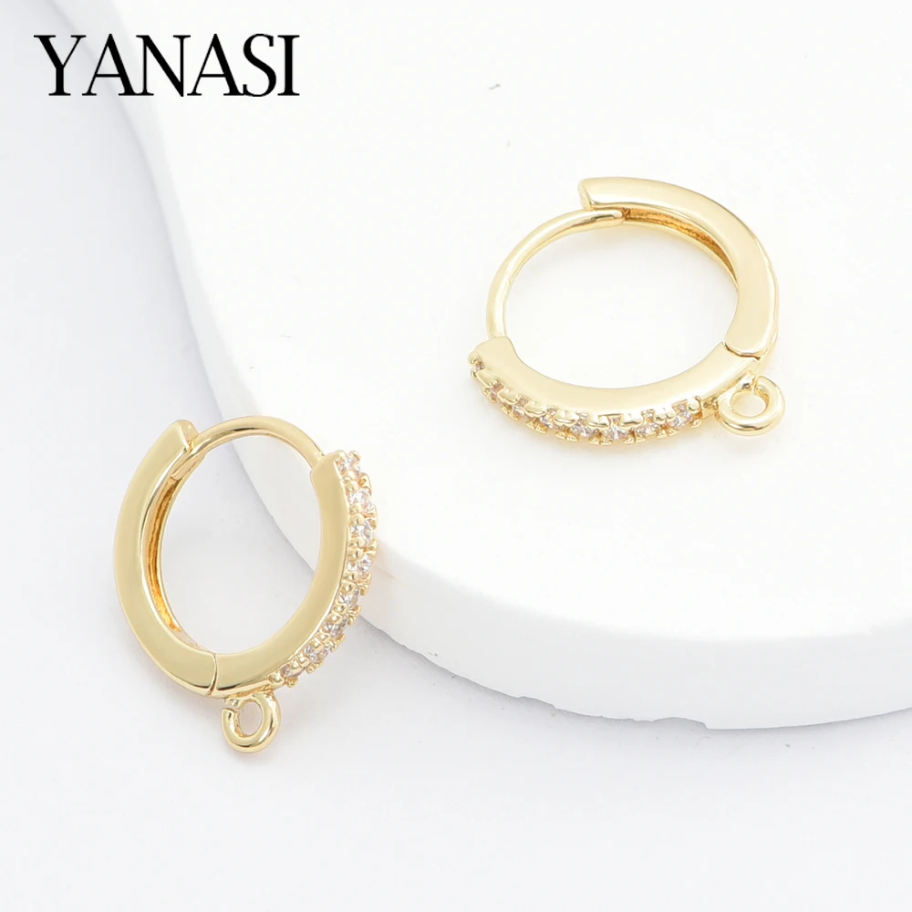 1 Pair Earring Hooks Brass With Zircon 18K Gold/ Rhodium Plated Earwires Fastener DIY Earring Jewelry Making Accessories