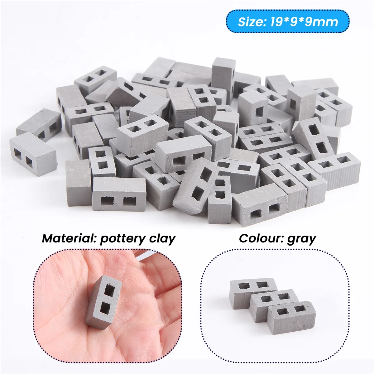 60 Packs Cinder Blocks 1/12 Scale Mini Bricks Concrete Miniature Bricks Tiny Landscaping Dollhouse Accessories