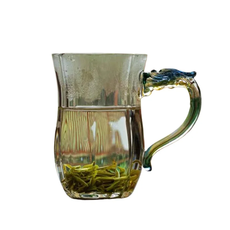 Heat Resistant Glass Green Tea Cups Household High Appearance Level Handwork Transparent Flower Tea Cup with Anti-scald Handle