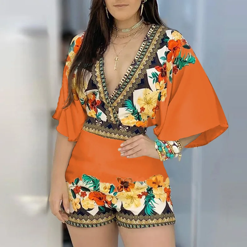 Mono con estampado Floral para Mujer, pelele informal con Espalda descubierta, manga 2024, ropa Elegante para Mujer 2023