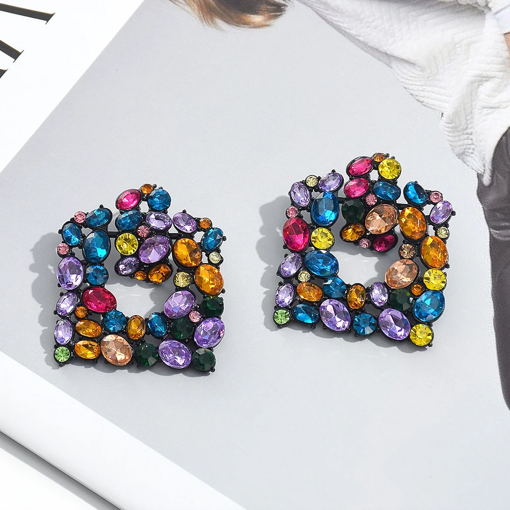 New Arrival Square Metal Colorful Crystal Drop Earrings High-Quality Fashion Rhinestone Jewelry Accessories For Women