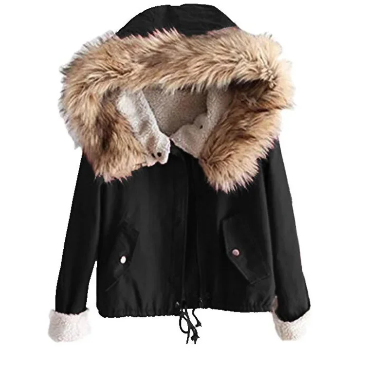 2023 New Short Hooded Parka With Fur Collar Winter Jacket Women Casual Warm Adjustable Waist Female Cotton Liner Parka Coats