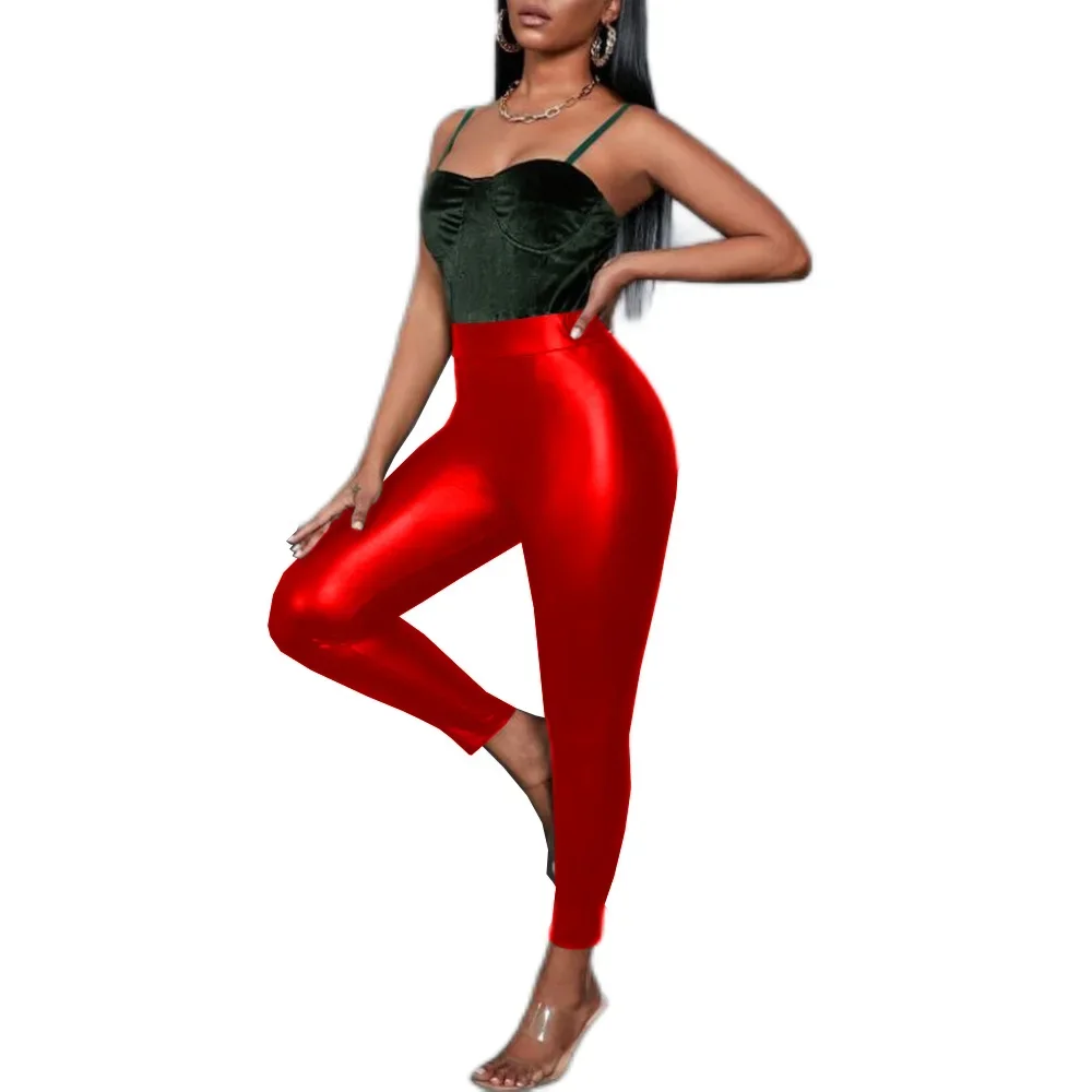 Matowe spodnie ze sztucznej skóry Wysoka talia Elastyczne legginsy Seksowne spodnie ołówkowe Slim Fit Spodnie Bodycon Spodnie damskie Legginsy Klubowy strój 7XL
