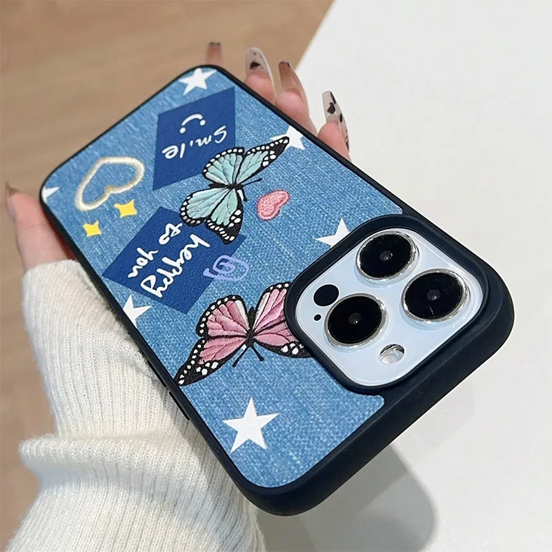 Embroidered Butterfly Love Rainbow Case for 15por max, 14por max, 13por max series, small gifts, iphone 12 cases