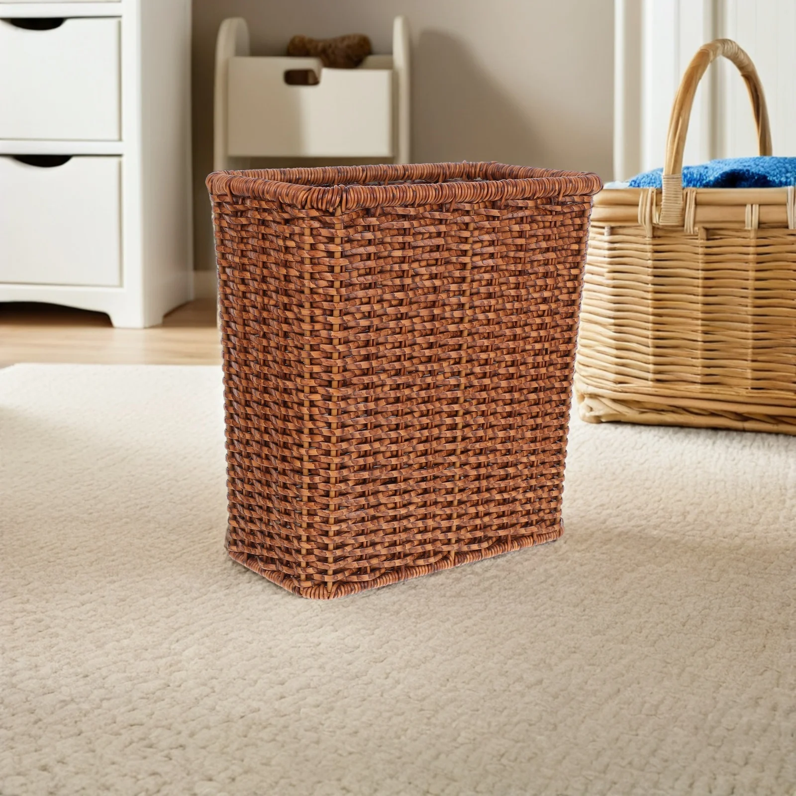 

Rattan-like Trash Can Decorative Kitchen Garbage Bin Coffee Home Wastebasket Imitation Open Top Bedroom